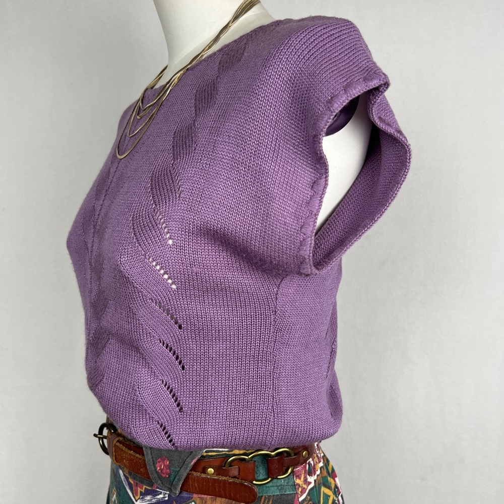 80s Purple Short Sleeve Knit Top - Picture 13 of 15
